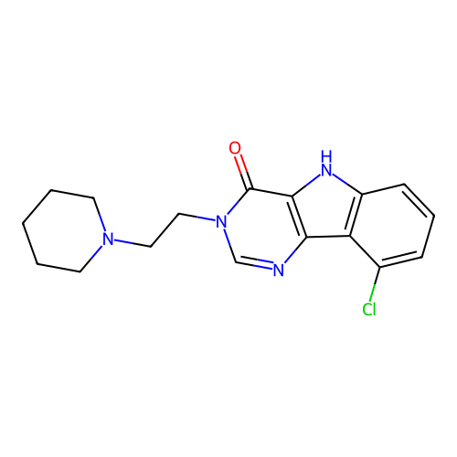 9-chloro-3-(2-piperidin-1-ylethyl)-5H-pyrimido[5,4-b]indol-4-one structure