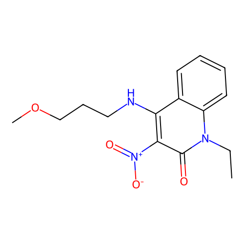 1-ethyl-4-[(3-methoxypropyl)amino]-3-nitroquinolin-2(1H)-one structure