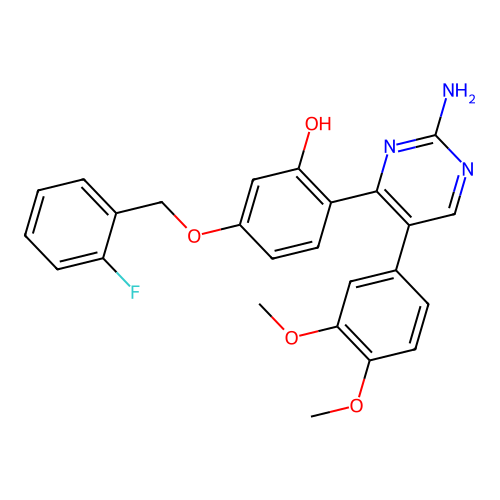 2-(2-Amino-5-(3,4-dimethoxyphenyl)pyrimidin-4-yl)-5-((2-fluorobenzyl)oxy)phenol structure