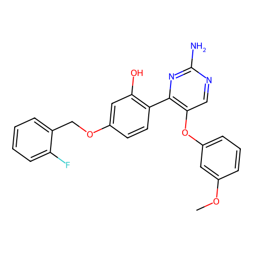 2-(2-Amino-5-(3-methoxyphenoxy)pyrimidin-4-yl)-5-((2-fluorobenzyl)oxy)phenol structure
