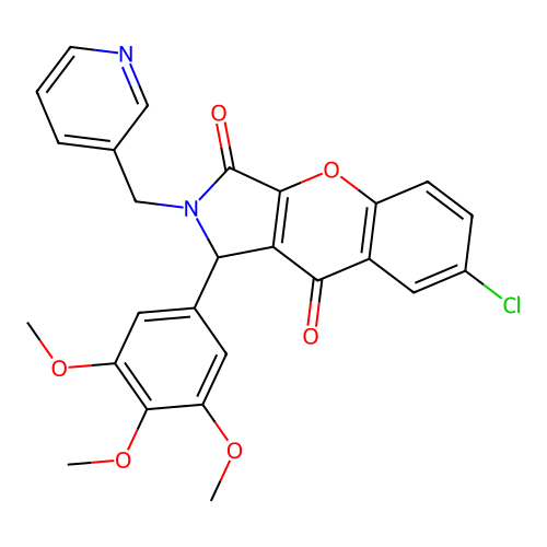 7-chloro-2-(pyridin-3-ylmethyl)-1-(3,4,5-trimethoxyphenyl)-1,2-dihydrochromeno[2,3-c]pyrrole-3,9-dione structure