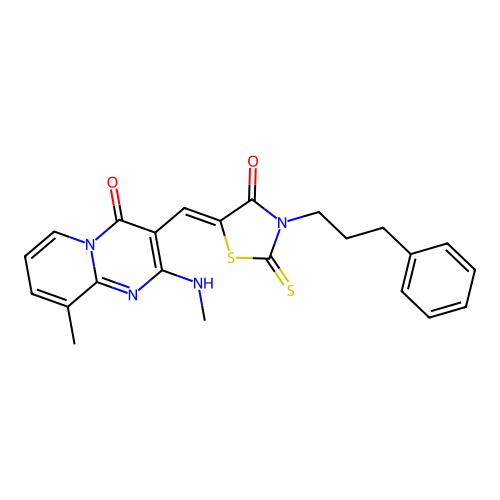 (Z)-5-((9-methyl-2-(methylamino)-4-oxo-4H-pyrido[1,2-a]pyrimidin-3-yl)methylene)-3-(3-phenylpropyl)-2-thioxothiazolidin-4-one structure