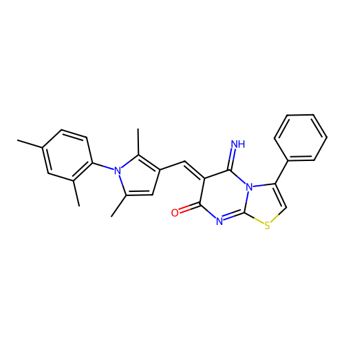 (6Z)-6-[[1-(2,4-dimethylphenyl)-2,5-dimethylpyrrol-3-yl]methylidene]-5-imino-3-phenyl-[1,3]thiazolo[3,2-a]pyrimidin-7-one structure