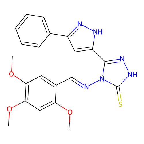 (E)-5-(3-phenyl-1H-pyrazol-5-yl)-4-((2,4,5-trimethoxybenzylidene)amino)-4H-1,2,4-triazole-3-thiol structure