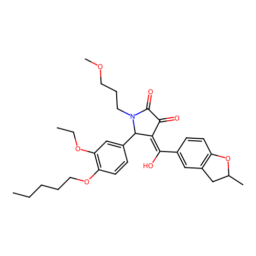 (4E)-5-(3-ethoxy-4-pentoxyphenyl)-4-[hydroxy-(2-methyl-2,3-dihydro-1-benzofuran-5-yl)methylidene]-1-(3-methoxypropyl)pyrrolidine-2,3-dione structure