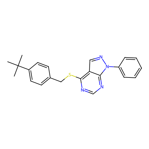 4-[(4-tert-butylbenzyl)sulfanyl]-1-phenyl-1H-pyrazolo[3,4-d]pyrimidine structure