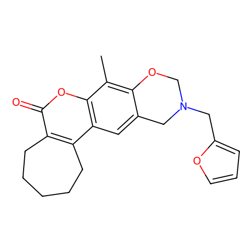 11-(2-furylmethyl)-8-methyl-2,3,4,5,11,12-hexahydro-10H-cyclohepta[3,4]chromeno[6,7-e][1,3]oxazin-6(1H)-one structure