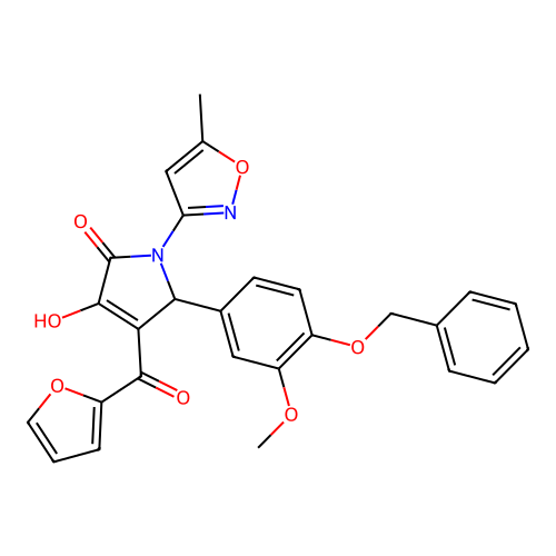 (4E)-5-[4-(benzyloxy)-3-methoxyphenyl]-4-[furan-2-yl(hydroxy)methylidene]-1-(5-methyl-1,2-oxazol-3-yl)pyrrolidine-2,3-dione structure