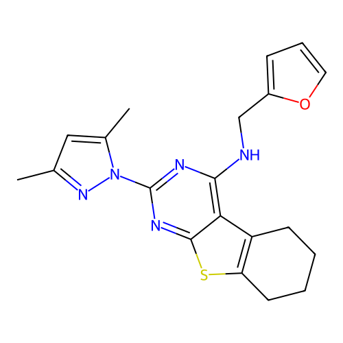 2-(3,5-dimethyl-1H-pyrazol-1-yl)-N-(furan-2-ylmethyl)-5,6,7,8-tetrahydro[1]benzothieno[2,3-d]pyrimidin-4-amine structure