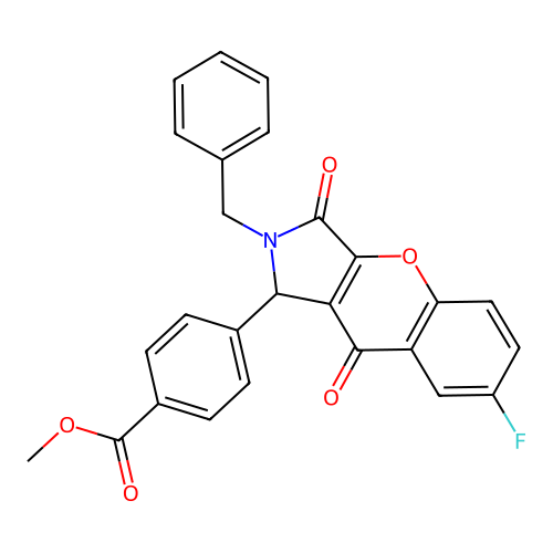 methyl 4-(2-benzyl-7-fluoro-3,9-dioxo-1,2,3,9-tetrahydrochromeno[2,3-c]pyrrol-1-yl)benzoate structure