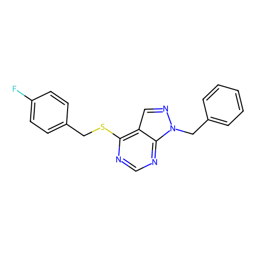 1-benzyl-4-[(4-fluorobenzyl)sulfanyl]-1H-pyrazolo[3,4-d]pyrimidine structure