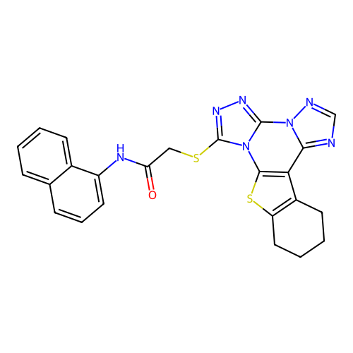 N-(naphthalen-1-yl)-2-((10,11,12,13-tetrahydrobenzo[4,5]thieno[3,2-e]bis([1,2,4]triazolo)[4,3-a:1',5'-c]pyrimidin-7-yl)thio)acetamide structure