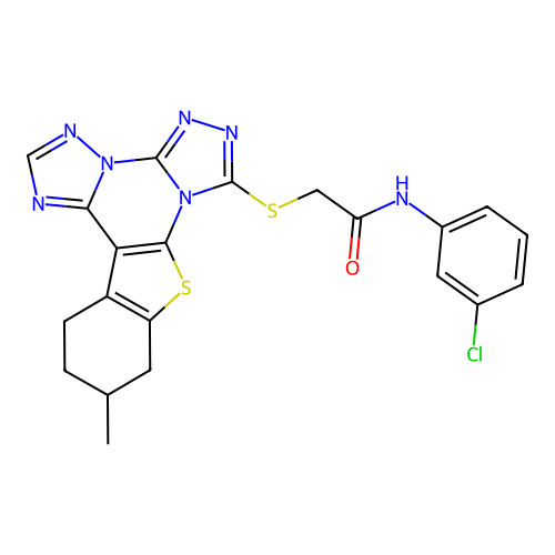 N-(3-chlorophenyl)-2-((11-methyl-10,11,12,13-tetrahydrobenzo[4,5]thieno[3,2-e]bis([1,2,4]triazolo)[4,3-a:1',5'-c]pyrimidin-7-yl)thio)acetamide structure