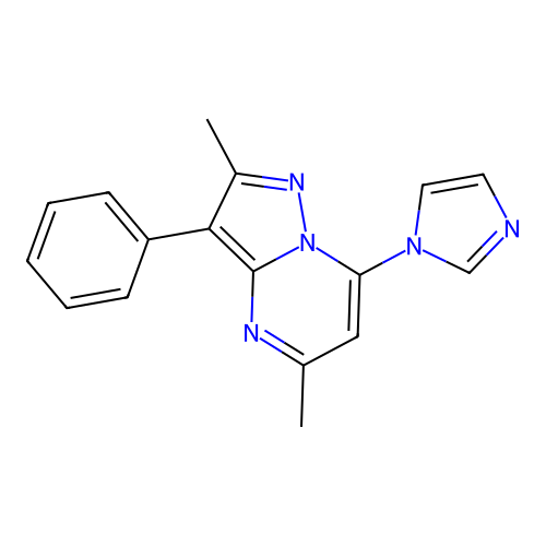 7-(1H-imidazol-1-yl)-2,5-dimethyl-3-phenylpyrazolo[1,5-a]pyrimidine structure