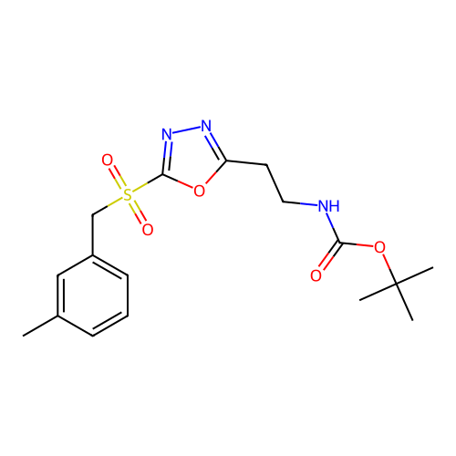 Tert-butyl (2-(5-((3-methylbenzyl)sulfonyl)-1,3,4-oxadiazol-2-yl)ethyl)carbamate structure