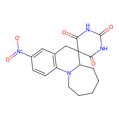 3'-nitrospiro[1,3-diazinane-5,6'-6a,7,8,9,10,11-hexahydro-5H-azepino[1,2-a]quinoline]-2,4,6-trione structure