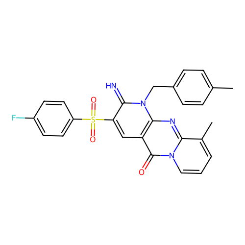 3-[(4-Fluorophenyl)sulfonyl]-2-imino-10-methyl-1-[(4-methylphenyl)methyl]-1,6-dihydropyridino[2,3-d]pyridino[1,2-a]pyrimidin-5-one structure