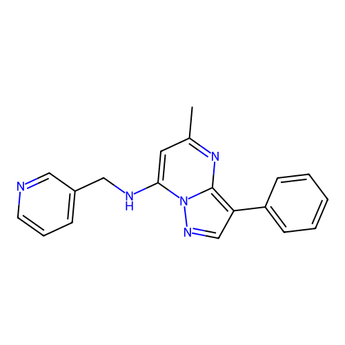 5-methyl-3-phenyl-N-(pyridin-3-ylmethyl)pyrazolo[1,5-a]pyrimidin-7-amine structure