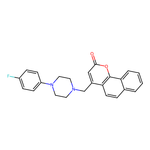 4-((4-(4-fluorophenyl)piperazin-1-yl)methyl)-2H-benzo[h]chromen-2-one structure
