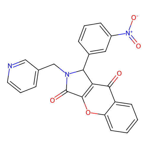 1-(3-nitrophenyl)-2-(pyridin-3-ylmethyl)-1,2-dihydrochromeno[2,3-c]pyrrole-3,9-dione structure