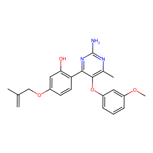 2-(2-amino-5-(3-methoxyphenoxy)-6-methylpyrimidin-4-yl)-5-((2-methylallyl)oxy)phenol structure