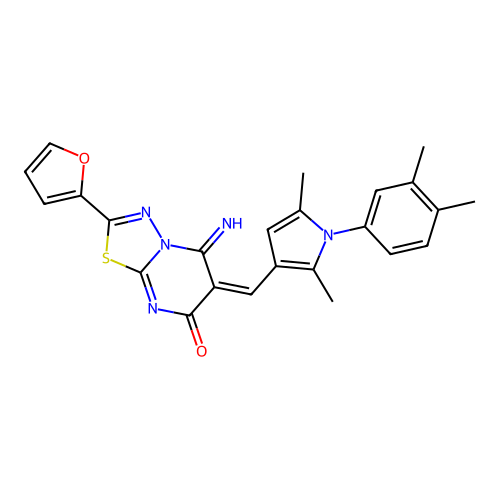 (E)-6-((1-(3,4-dimethylphenyl)-2,5-dimethyl-1H-pyrrol-3-yl)methylene)-2-(furan-2-yl)-5-imino-5H-[1,3,4]thiadiazolo[3,2-a]pyrimidin-7(6H)-one structure