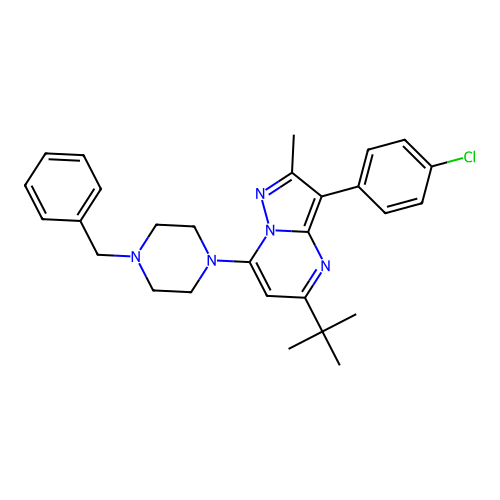 7-(4-benzylpiperazin-1-yl)-5-tert-butyl-3-(4-chlorophenyl)-2-methylpyrazolo[1,5-a]pyrimidine structure