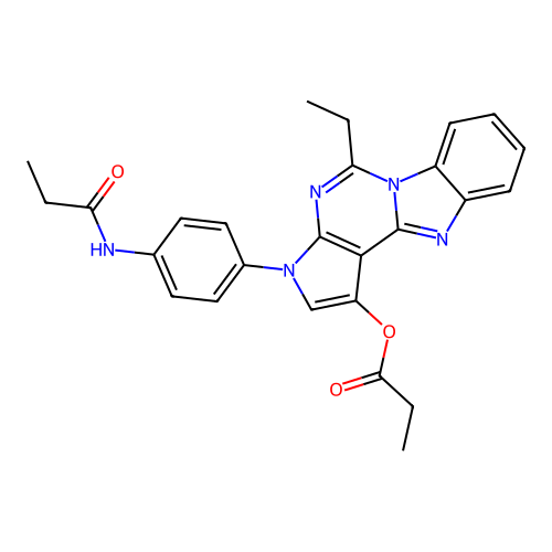 5-ethyl-3-(4-propionamidophenyl)-3H-benzo[4,5]imidazo[1,2-c]pyrrolo[3,2-e]pyrimidin-1-yl propionate structure