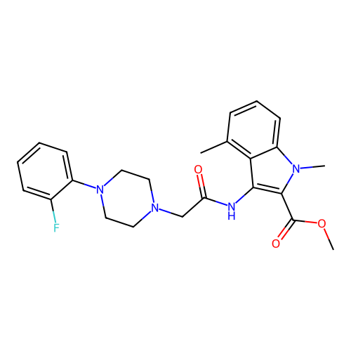 methyl 3-({[4-(2-fluorophenyl)piperazin-1-yl]acetyl}amino)-1,4-dimethyl-1H-indole-2-carboxylate structure