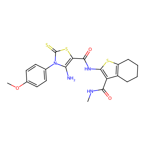 4-amino-3-(4-methoxyphenyl)-N-[3-(methylcarbamoyl)-4,5,6,7-tetrahydro-1-benzothiophen-2-yl]-2-thioxo-2,3-dihydro-1,3-thiazole-5-carboxamide structure