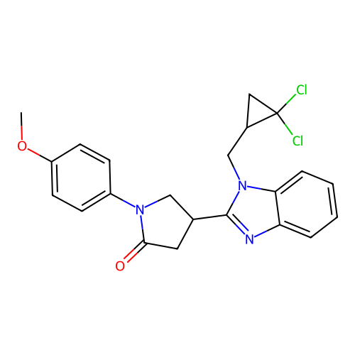 4-(1-((2,2-dichlorocyclopropyl)methyl)-1H-benzo[d]imidazol-2-yl)-1-(4-methoxyphenyl)pyrrolidin-2-one structure
