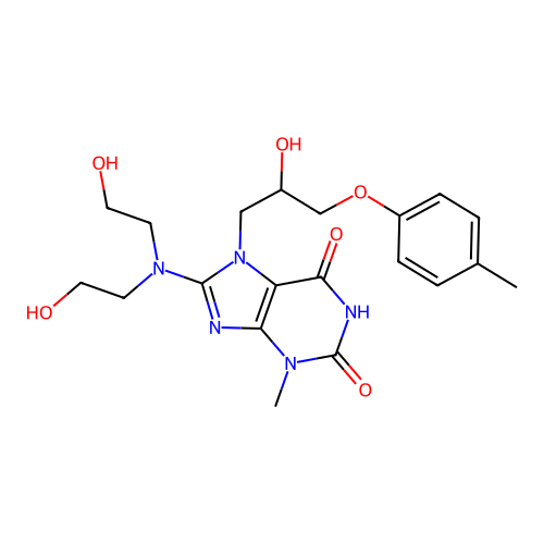 8-(bis(2-hydroxyethyl)amino)-7-(2-hydroxy-3-(p-tolyloxy)propyl)-3-methyl-1H-purine-2,6(3H,7H)-dione structure