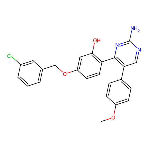 2-[2-Amino-5-(4-methoxyphenyl)pyrimidin-4-yl]-5-[(3-chlorobenzyl)oxy]phenol structure