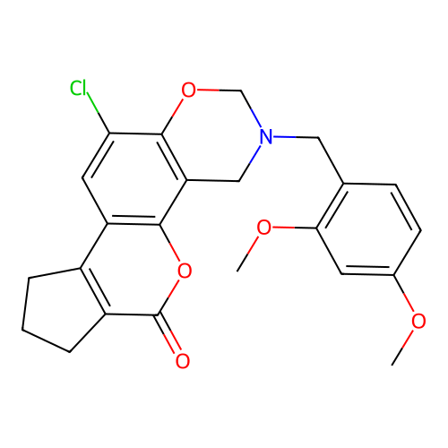 11-chloro-3-(2,4-dimethoxybenzyl)-3,4,8,9-tetrahydro-2H-cyclopenta[3,4]chromeno[8,7-e][1,3]oxazin-6(7H)-one structure
