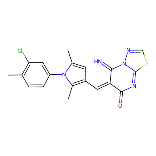 (E)-6-((1-(3-chloro-4-methylphenyl)-2,5-dimethyl-1H-pyrrol-3-yl)methylene)-5-imino-5H-[1,3,4]thiadiazolo[3,2-a]pyrimidin-7(6H)-one structure