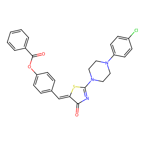 (Z)-4-((2-(4-(4-chlorophenyl)piperazin-1-yl)-4-oxothiazol-5(4H)-ylidene)methyl)phenyl benzoate structure
