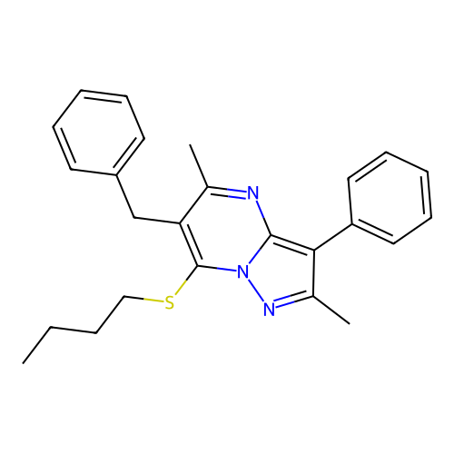6-Benzyl-7-(butylsulfanyl)-2,5-dimethyl-3-phenylpyrazolo[1,5-a]pyrimidine structure