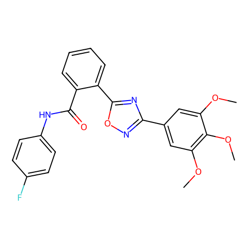 N-(4-fluorophenyl)-2-[3-(3,4,5-trimethoxyphenyl)-1,2,4-oxadiazol-5-yl]benzamide structure