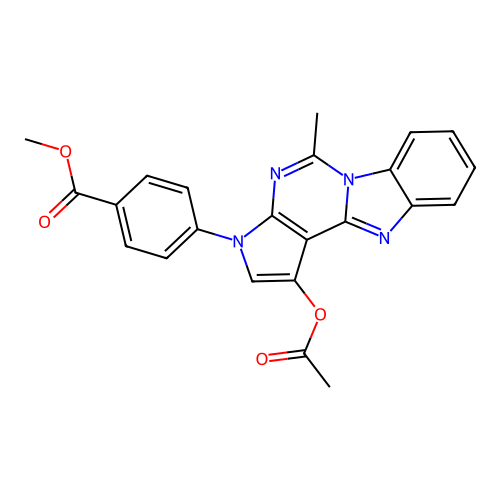 methyl 4-(1-acetoxy-5-methyl-3H-benzo[4,5]imidazo[1,2-c]pyrrolo[3,2-e]pyrimidin-3-yl)benzoate structure