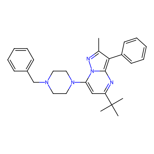 7-(4-benzylpiperazin-1-yl)-5-tert-butyl-2-methyl-3-phenylpyrazolo[1,5-a]pyrimidine structure