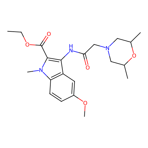ethyl 3-(2-(2,6-dimethylmorpholino)acetamido)-5-methoxy-1-methyl-1H-indole-2-carboxylate structure