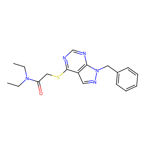 2-[(1-benzyl-1H-pyrazolo[3,4-d]pyrimidin-4-yl)sulfanyl]-N,N-diethylacetamide structure