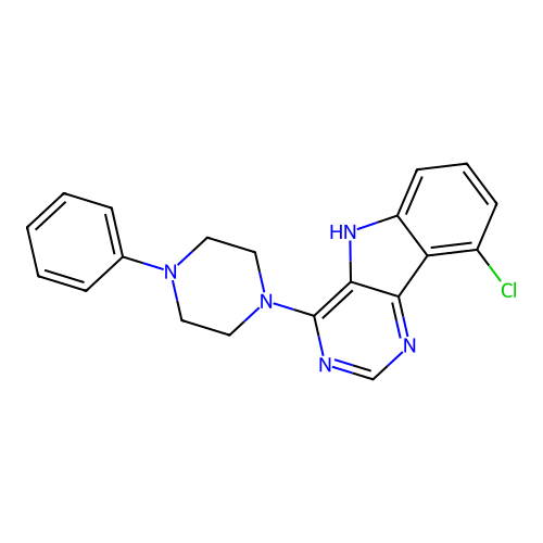 9-chloro-4-(4-phenylpiperazin-1-yl)-5H-pyrimido[5,4-b]indole structure