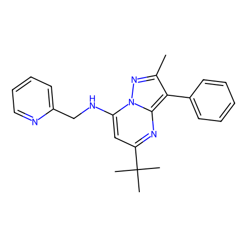 5-tert-butyl-2-methyl-3-phenyl-N-(pyridin-2-ylmethyl)pyrazolo[1,5-a]pyrimidin-7-amine structure