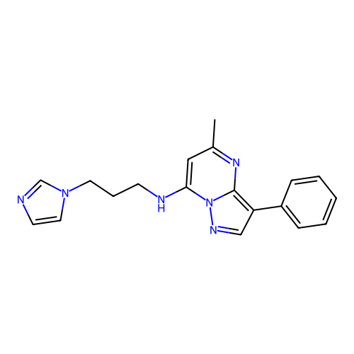 N-[3-(1H-imidazol-1-yl)propyl]-5-methyl-3-phenylpyrazolo[1,5-a]pyrimidin-7-amine structure