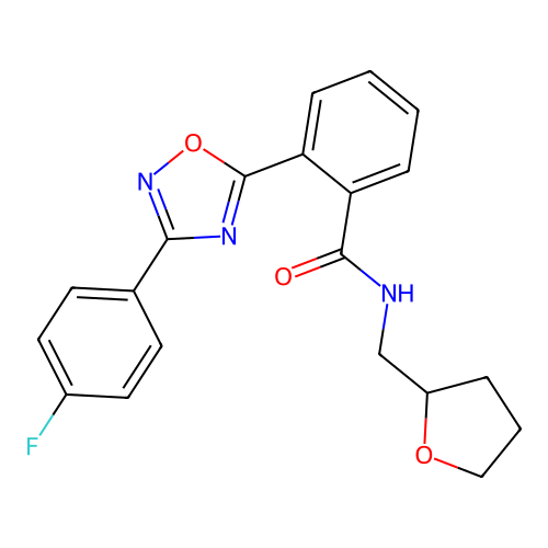 2-[3-(4-fluorophenyl)-1,2,4-oxadiazol-5-yl]-N-(oxolan-2-ylmethyl)benzamide structure