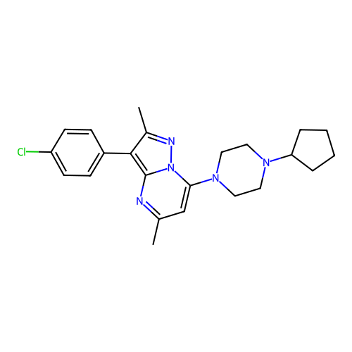 3-(4-chlorophenyl)-7-(4-cyclopentylpiperazin-1-yl)-2,5-dimethylpyrazolo[1,5-a]pyrimidine structure