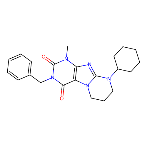 3-benzyl-9-cyclohexyl-1-methyl-7,8-dihydro-6H-purino[7,8-a]pyrimidine-2,4-dione structure
