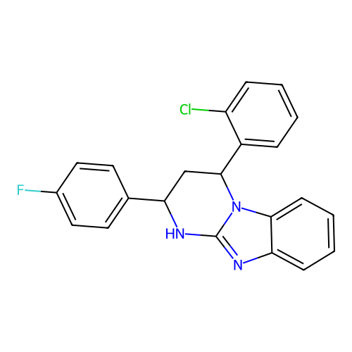 4-(2-chlorophenyl)-2-(4-fluorophenyl)-1,2,3,4-tetrahydropyrimido[1,2-a]benzimidazole structure