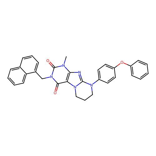 1-methyl-3-(naphthalen-1-ylmethyl)-9-(4-phenoxyphenyl)-6,7,8,9-tetrahydropyrimido[2,1-f]purine-2,4(1H,3H)-dione structure